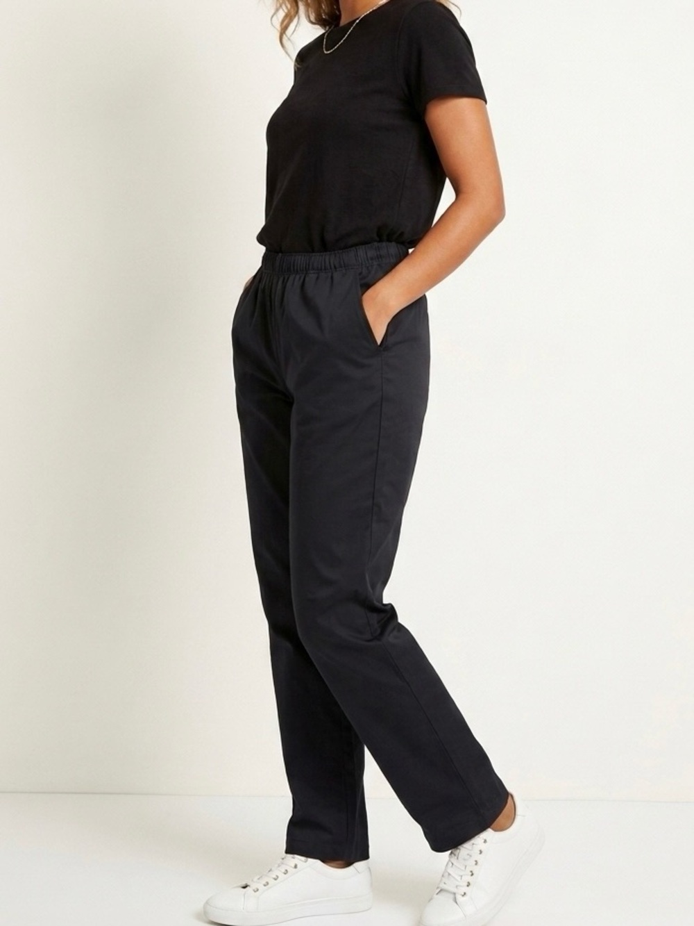 Woman Within Black Elastic-Waist Straight-Leg Pants